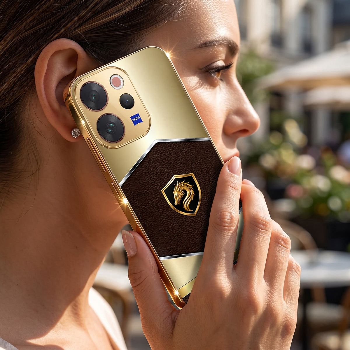 Vivo V70 5G Dragon Crest Gold Electroplated Glass Phone Back Case