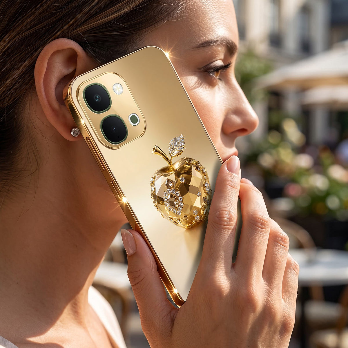 Vivo T5x 5G Golden Apple Gold Electroplated Glass Phone Back Case
