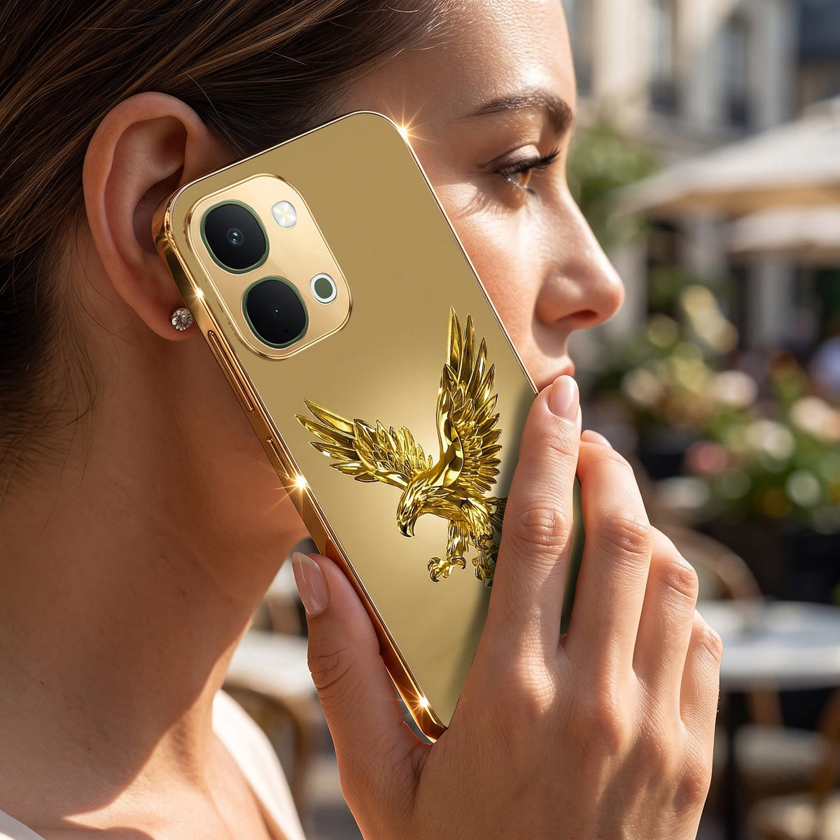 Vivo T5x 5G Golden Eagle Gold Electroplated Glass Phone Back Case