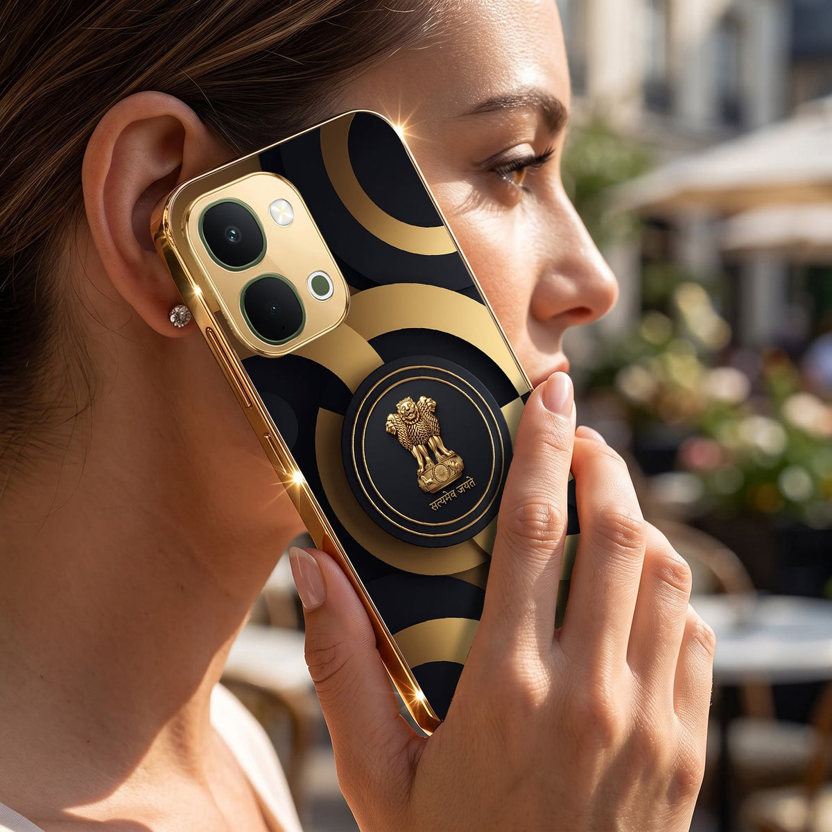 Vivo T5x 5G Royal Emblem Gold Electroplated Glass Phone Back Case