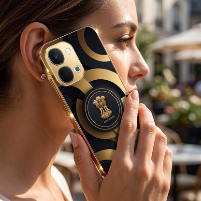 Vivo T5x 5G Royal Emblem Gold Electroplated Glass Phone Back Case