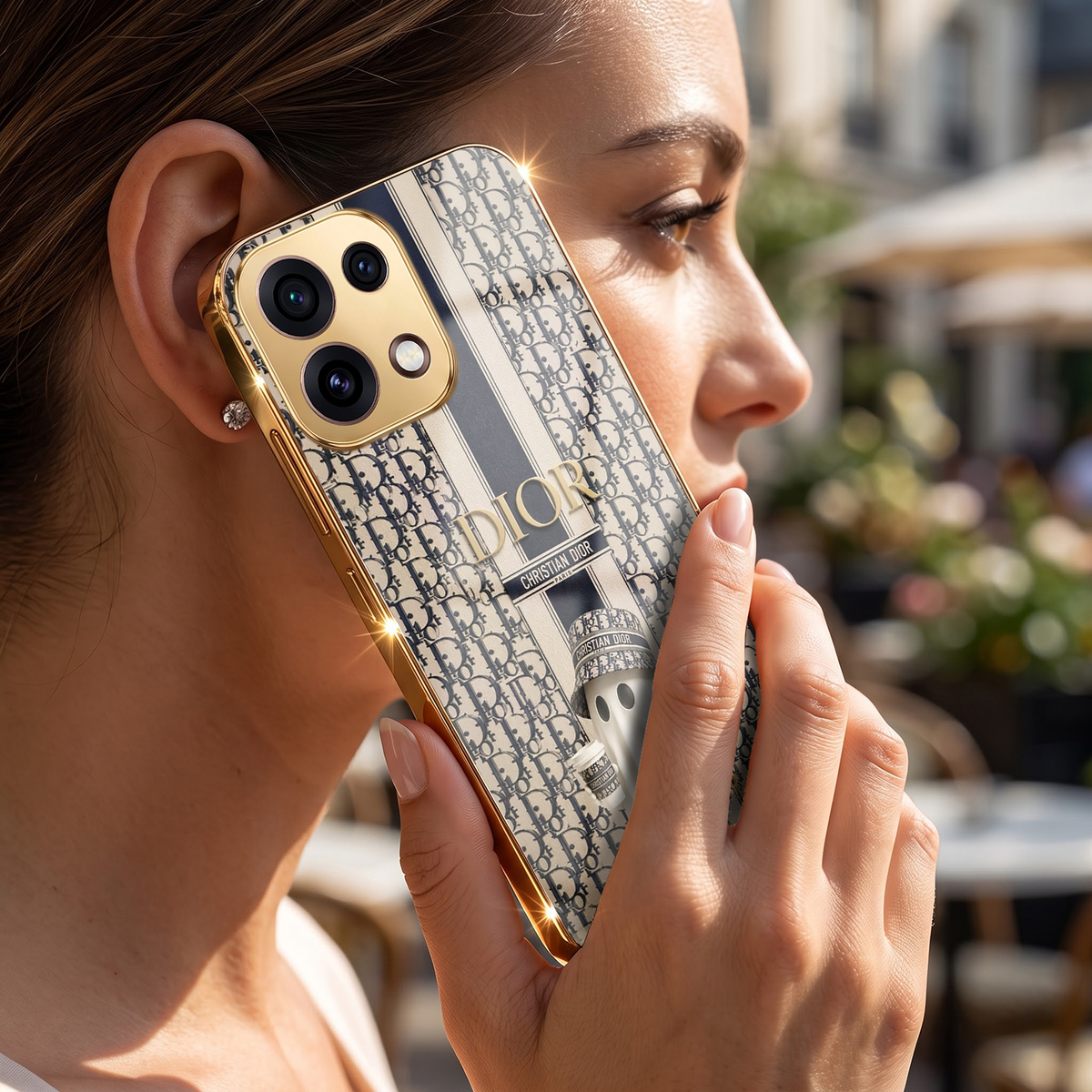 Oppo Reno 16C 5G Luxury Dior Gold Electroplated Glass Phone Back Case