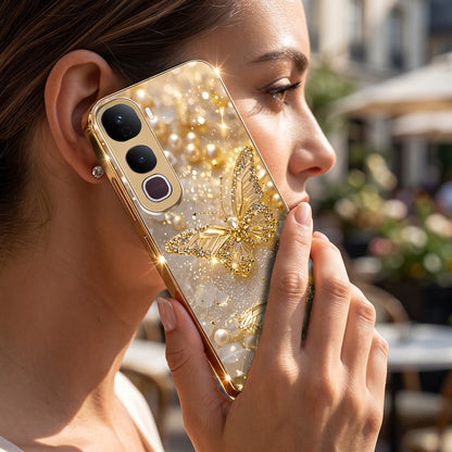 Vivo Y400 Pro 5G Golden Butterfly Gold Electroplated Glass Phone Back Case