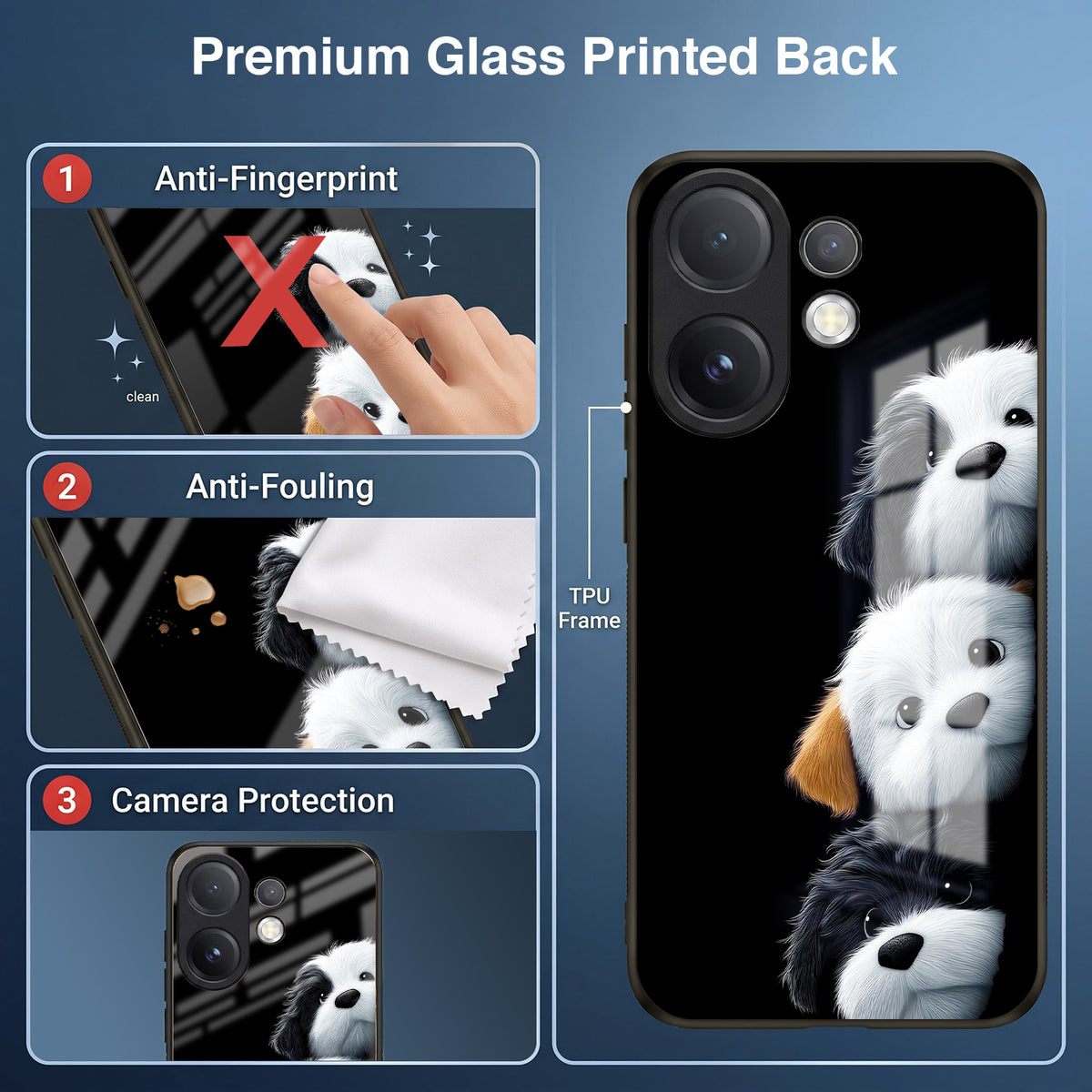 Vivo V60 5G Premium Acrylic Shockproof Glass Back Case (Fluffy Puppies)