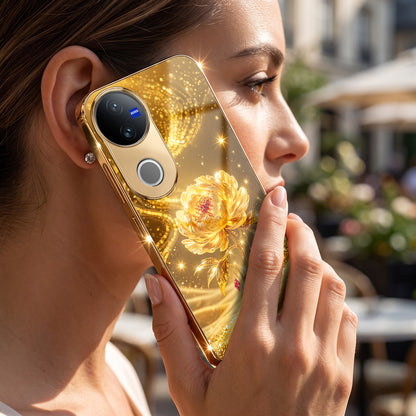 Vivo V50 5G Golden Rose Elegance Gold Electroplated Glass Phone Back Case