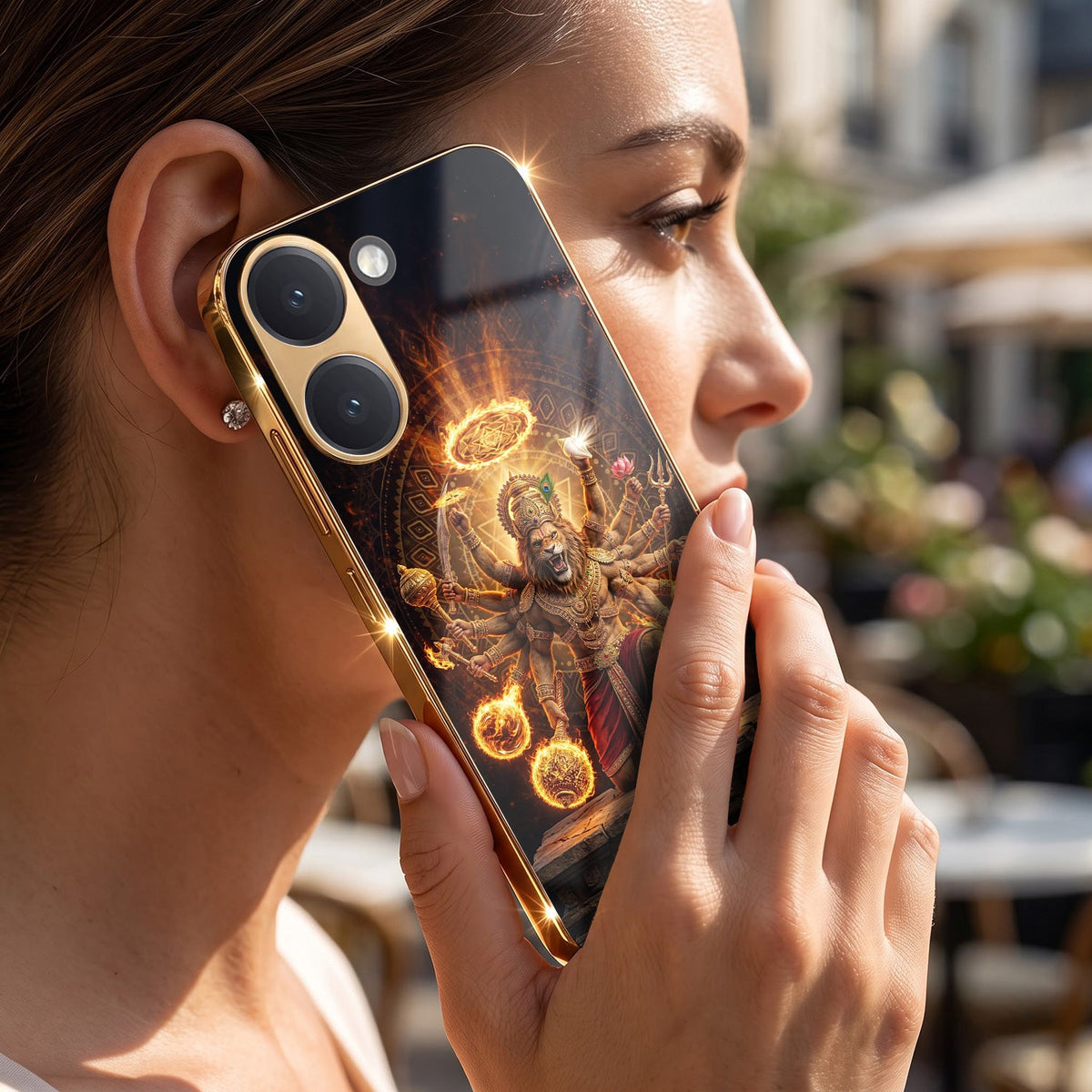 Poco X8 Pro 5G Lord Narasimha Gold Electroplated Glass Phone Back Case