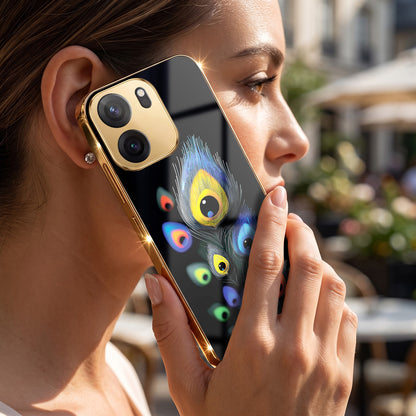 OnePlus Nord CE6 5G Multi-Feather Peacock Gold Electroplated Glass Phone Back Case
