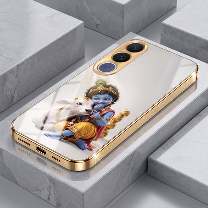 Vivo V70 Fe Bal Krishna Blessings Gold Electroplated Glass Phone Back Case