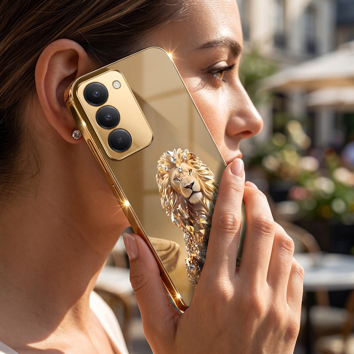 Redmi 15 5G Luxury Lion Gold Electroplated Glass Phone Back Case
