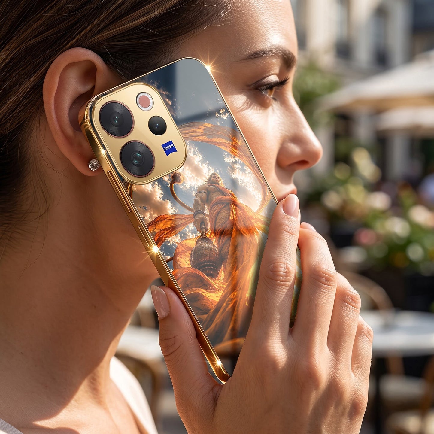 Vivo V70 5G Divine Hanuman Gold Electroplated Glass Phone Back Case