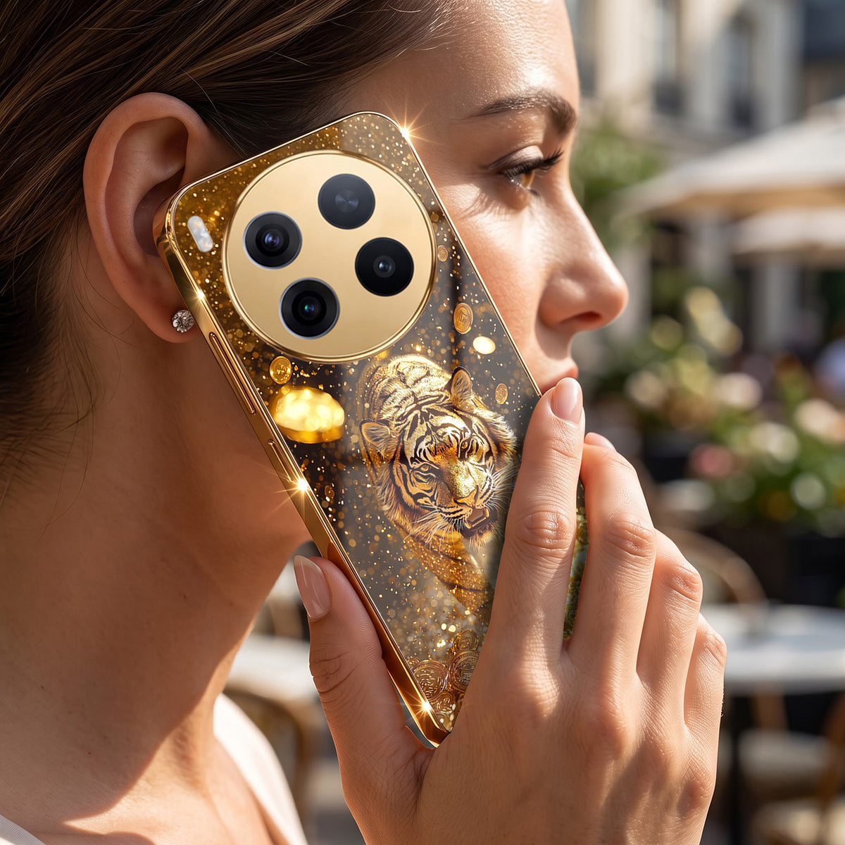 Vivo X300 Pro 5G Luxury Tiger Gold Electroplated Glass Phone Back Case