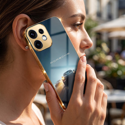 Oppo Reno 16 5G Porsche Luxury Gold Electroplated Glass Phone Back Case