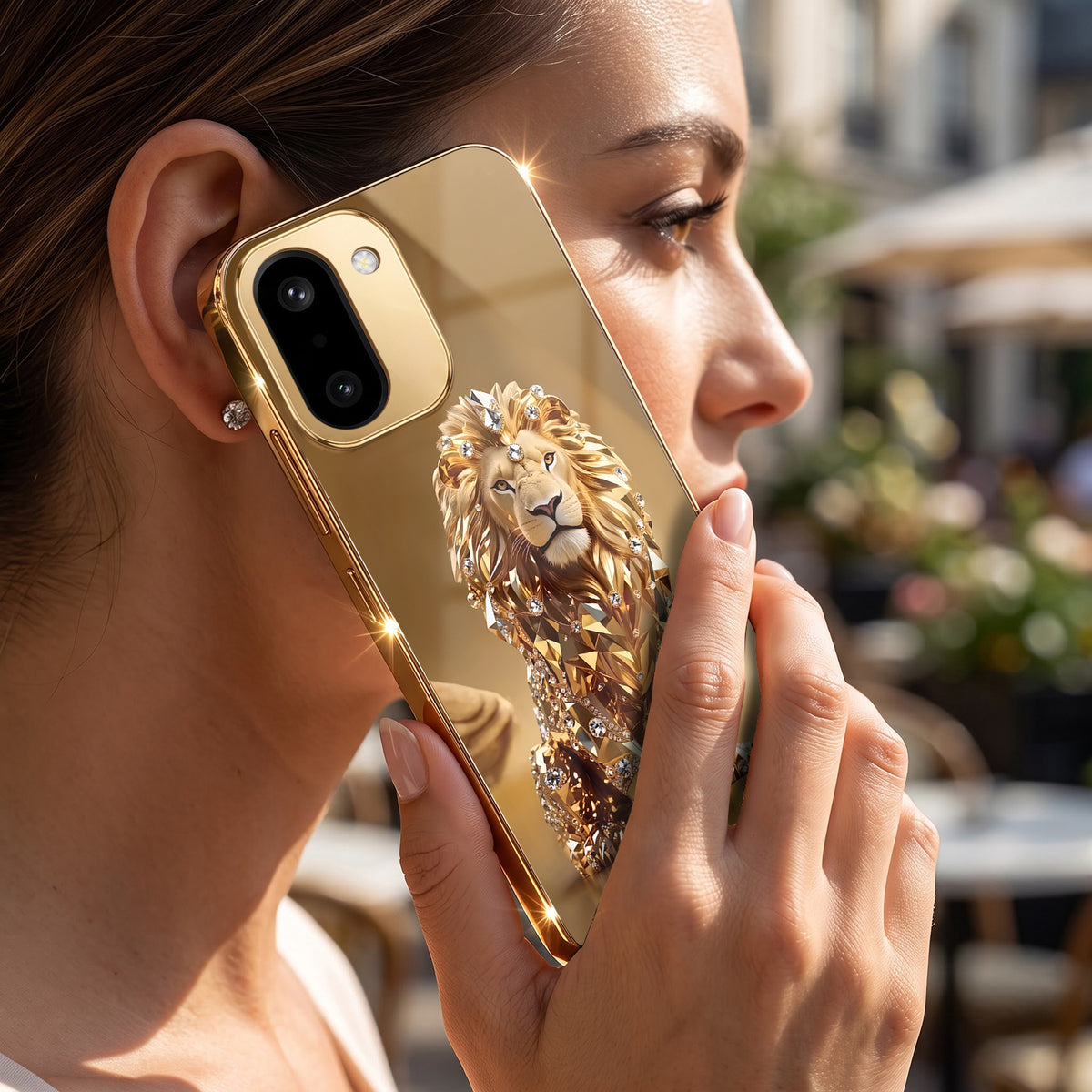 OnePlus 15R 5G Luxury Lion Gold Electroplated Glass Phone Back Case