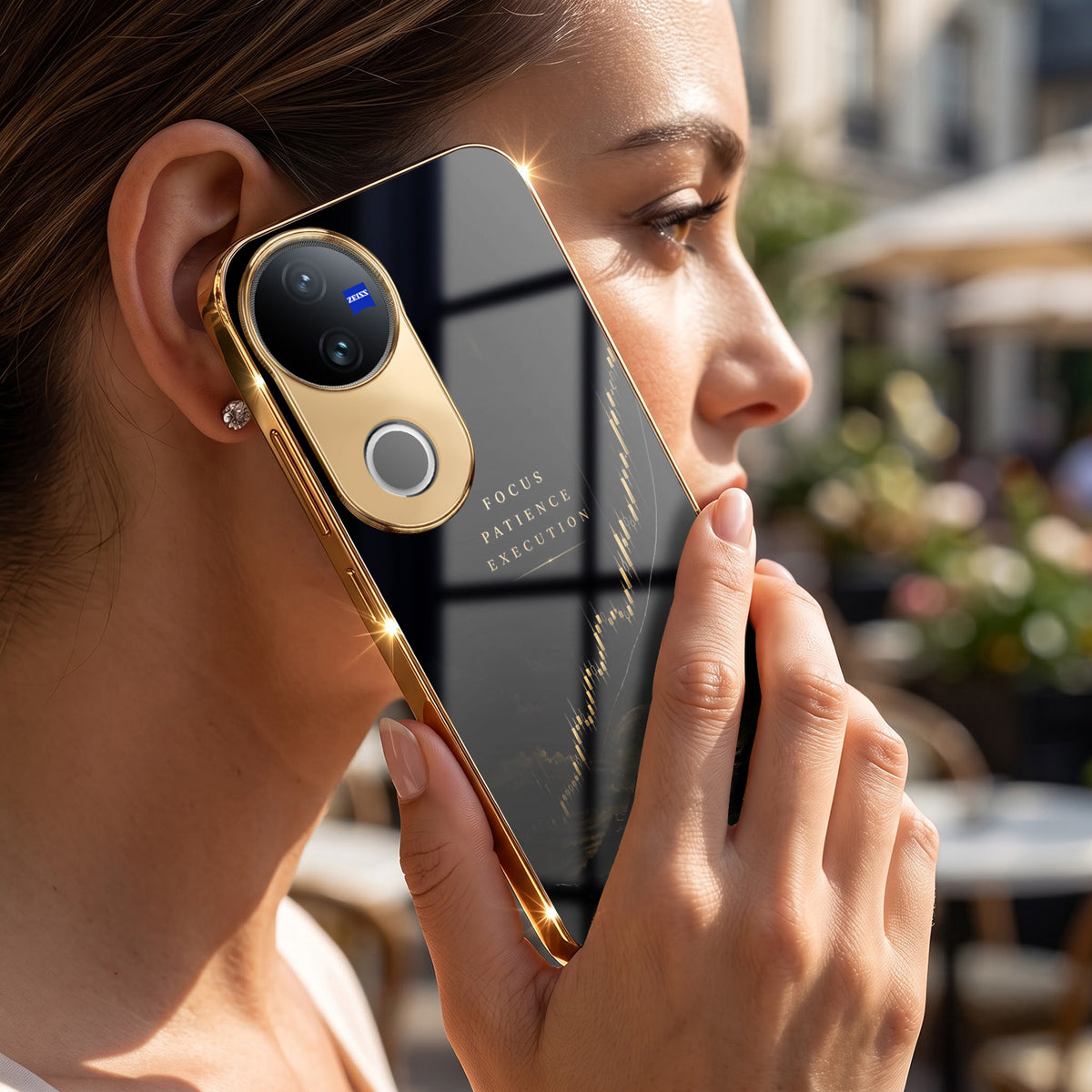 Vivo V50 5G Focus Electroplated Gold Electroplated Glass Phone Back Case