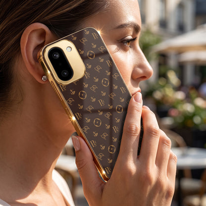 OnePlus 15R 5G Luxury Monogram Brown Gold Electroplated Glass Phone Back Case