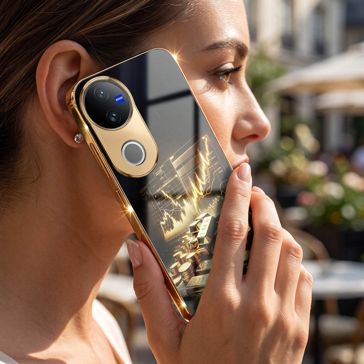Vivo V50 5G Luxury Wealth Trader Gold Electroplated Glass Phone Back Case