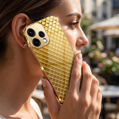 Oppo Reno 15 5G Golden Criss Cross Gold Electroplated Glass Phone Back Case