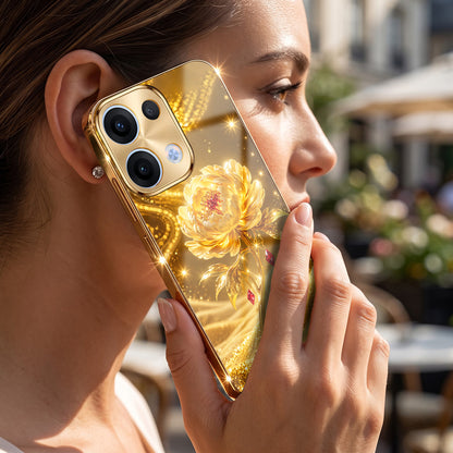Oppo Reno 13 5G Golden Rose Elegance Gold Electroplated Glass Phone Back Case