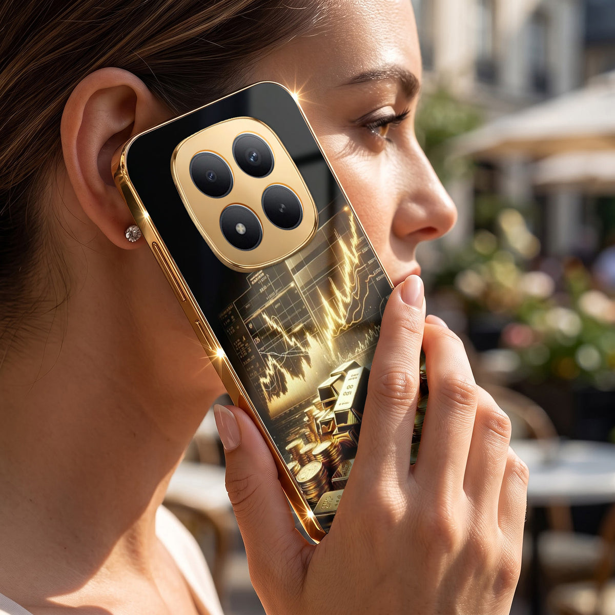 Redmi Note 15 Pro Plus 5G Luxury Wealth Trader Gold Electroplated Glass Phone Back Case