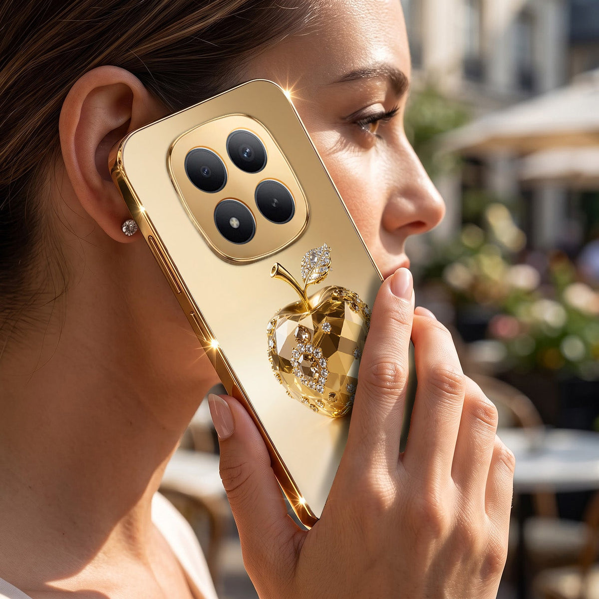 Redmi Note 15 Pro+ 5G Golden Apple Gold Electroplated Glass Phone Back Case