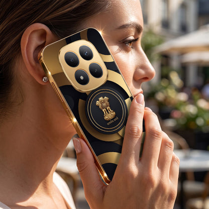 Redmi Note 15 Pro+ 5G Royal Emblem Gold Electroplated Glass Phone Back Case
