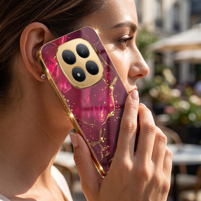 Redmi Note 15 Pro Plus 5G Luxury Crimson Marble Gold Electroplated Glass Phone Back Case