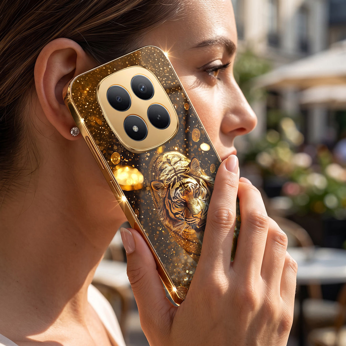 Redmi Note 15 Pro Plus 5G Luxury Tiger Gold Electroplated Glass Phone Back Case