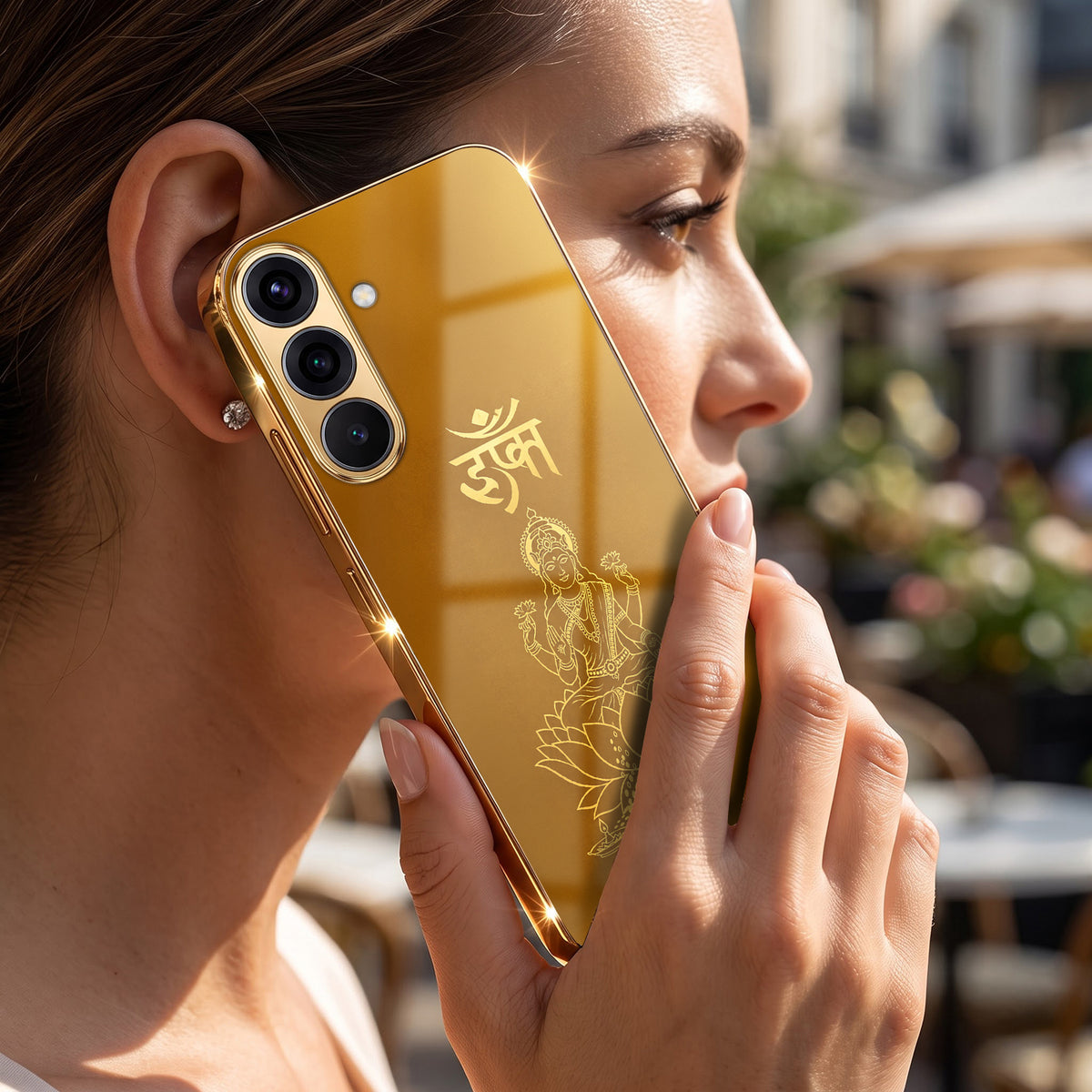 Samsung Galaxy A36 5G Shree Lakshmi Divine Gold Electroplated Glass Phone Back Case