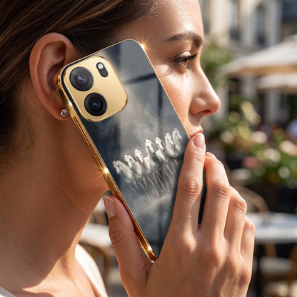 OnePlus Nord CE6 5G Running Horses Gold Electroplated Glass Phone Back Case