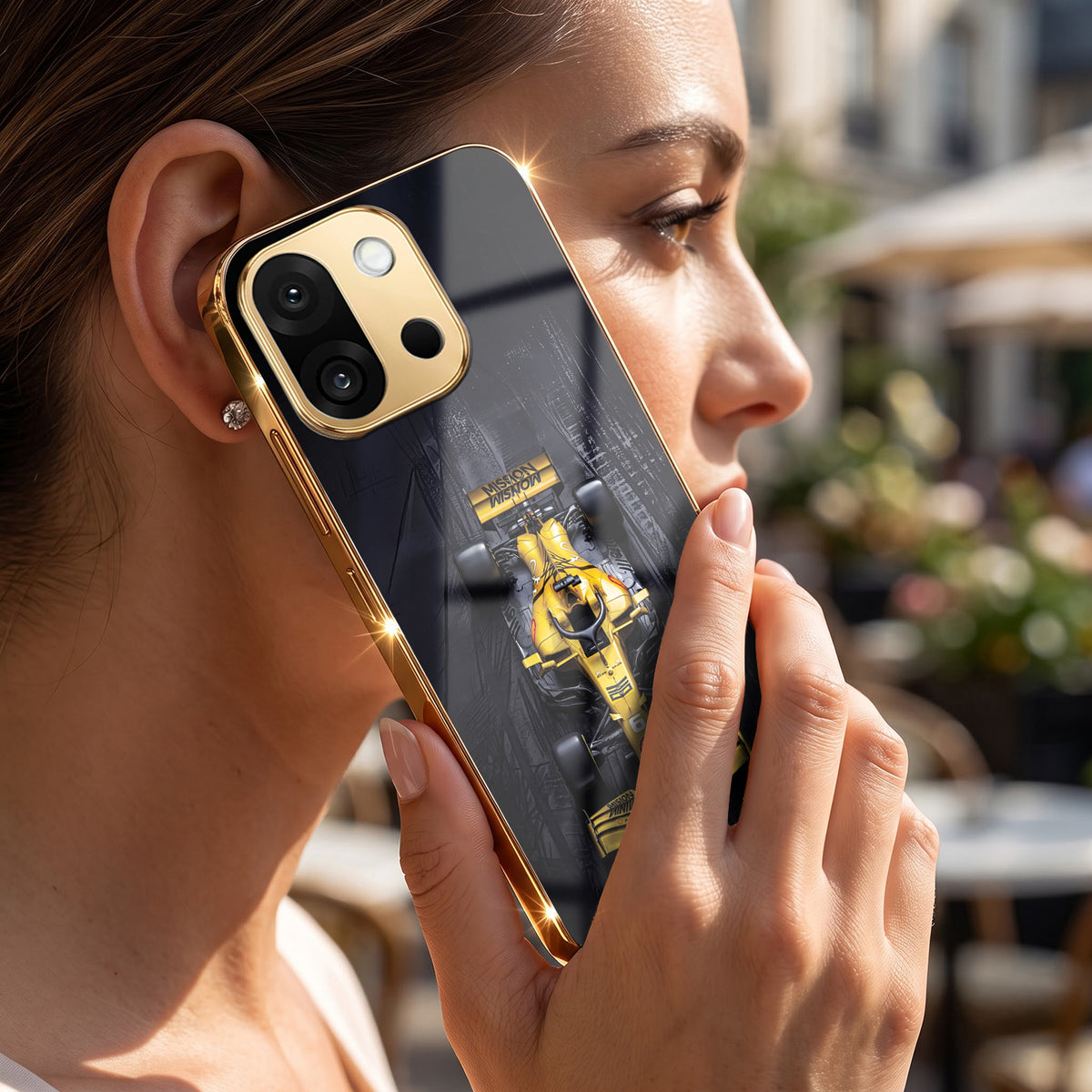 OnePlus 13s 5G F1 Racing Car Gold Electroplated Glass Phone Back Case