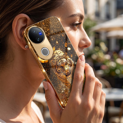 Vivo V50 5G Luxury Tiger Gold Electroplated Glass Phone Back Case
