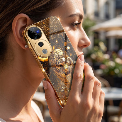 Vivo V40 Pro 5G Luxury Tiger Gold Electroplated Glass Phone Back Case