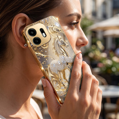 OnePlus N6 5G Luxury Horse Texture Gold Electroplated Glass Phone Back Case