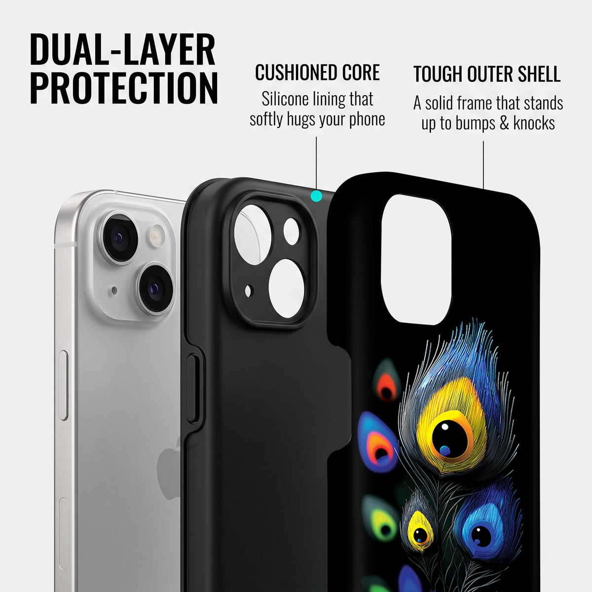 iPhone 15 5G Multi-Feather Peacock Protective Cases