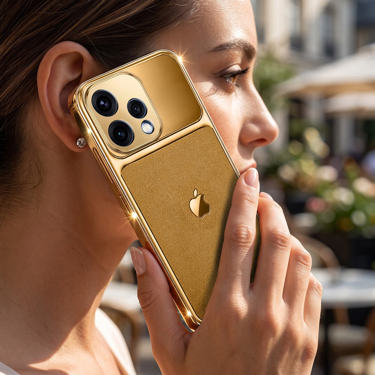 Oppo Reno 15 5G Royal Touch Apple Gold Electroplated Glass Phone Back Case