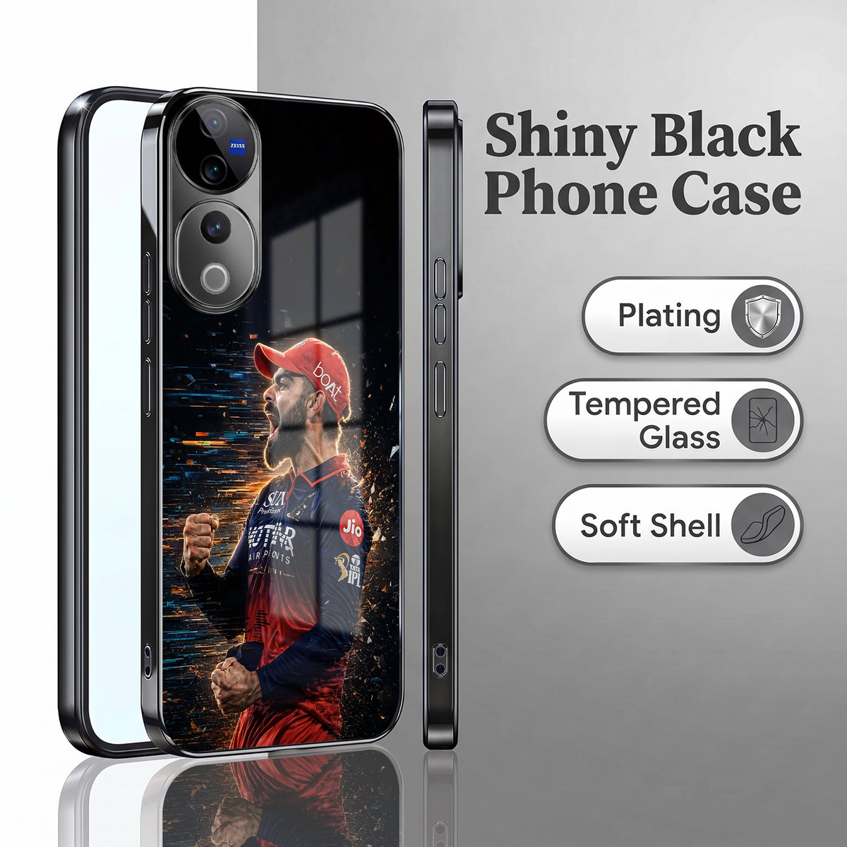 Vivo V40 Pro 5G Divine Trishul Black Electroplated Glass Phone Back Case