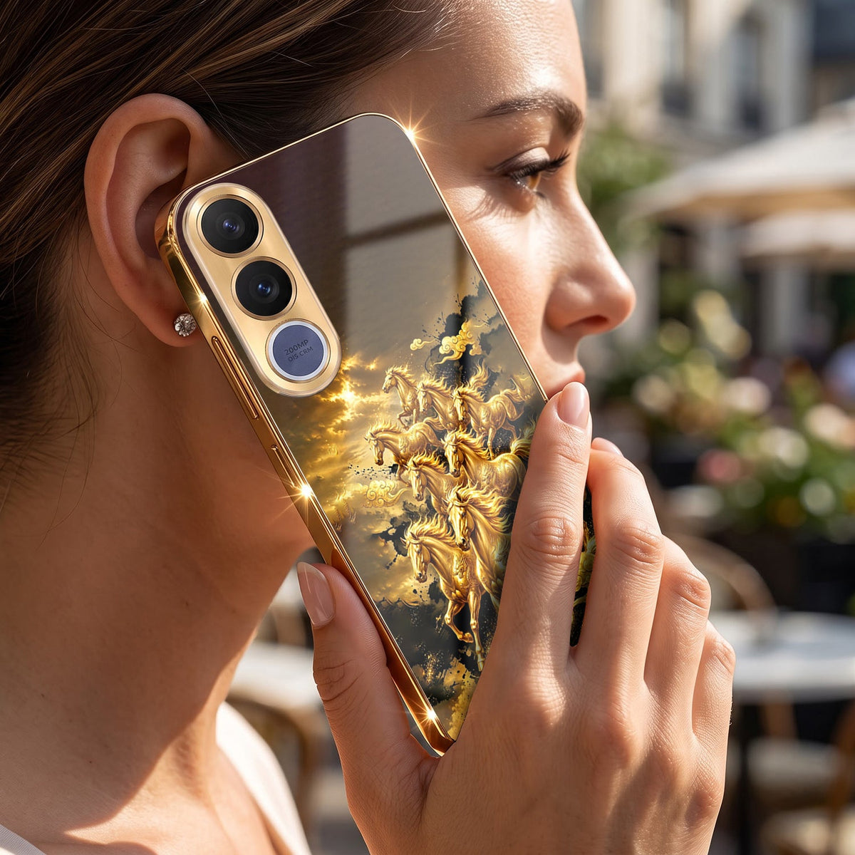 Vivo V70 FE 5G Celestial Seven Horses Gold Electroplated Glass Phone Back Case