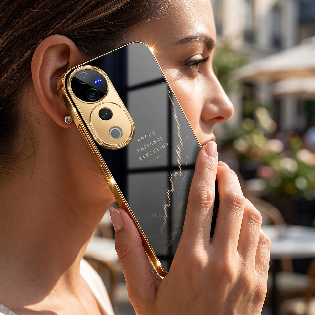 Vivo V40 Pro 5G Focus Electroplated Gold Electroplated Glass Phone Back Case