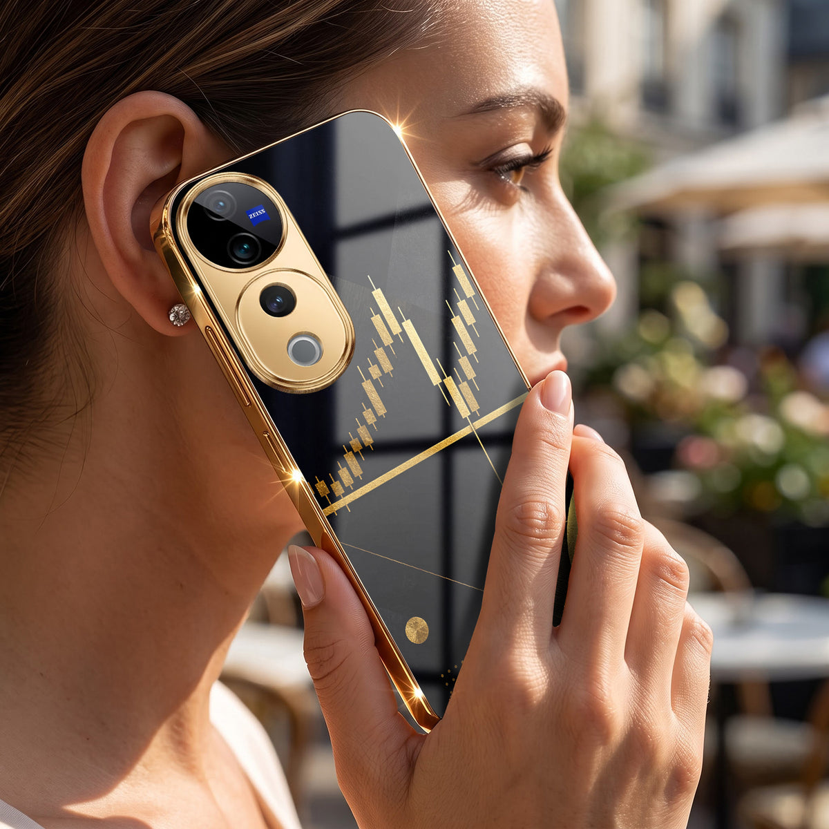Vivo V40 Pro 5G Trading Candles Gold Electroplated Glass Phone Back Case
