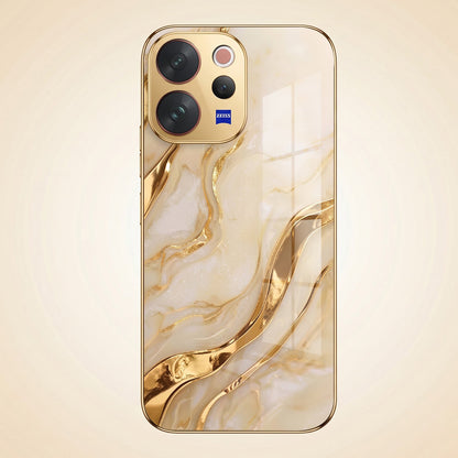 Vivo V70 5G Marvel Texture Gold Electroplated Glass Phone Back Case
