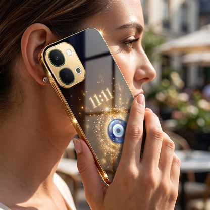 Vivo T5x 5G God’s Plan Evil Eye Gold Electroplated Glass Phone Back Case