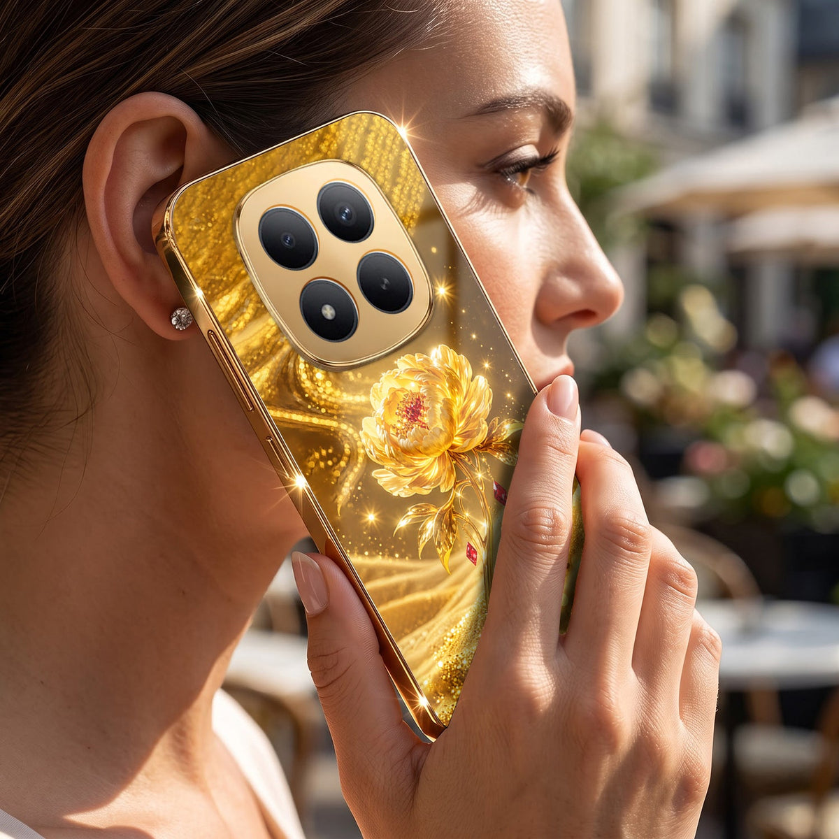 Redmi Note 15 Pro+ 5G Golden Rose Elegance Gold Electroplated Glass Phone Back Case