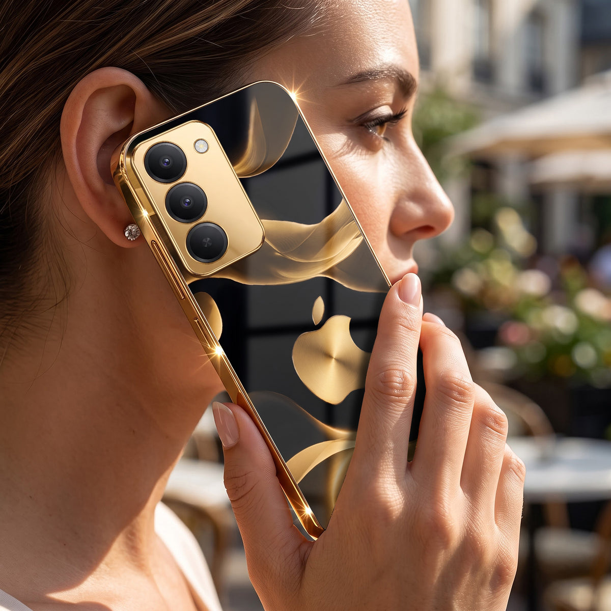 Redmi 15 5G Luxury Wave Gold Electroplated Glass Phone Back Case