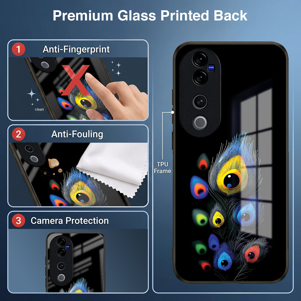 Vivo V40 Pro 5G Premium Peacock Feather Acrylic Glass Back Case