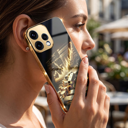 Oppo Reno 15 5G Luxury Wealth Trader Gold Electroplated Glass Phone Back Case