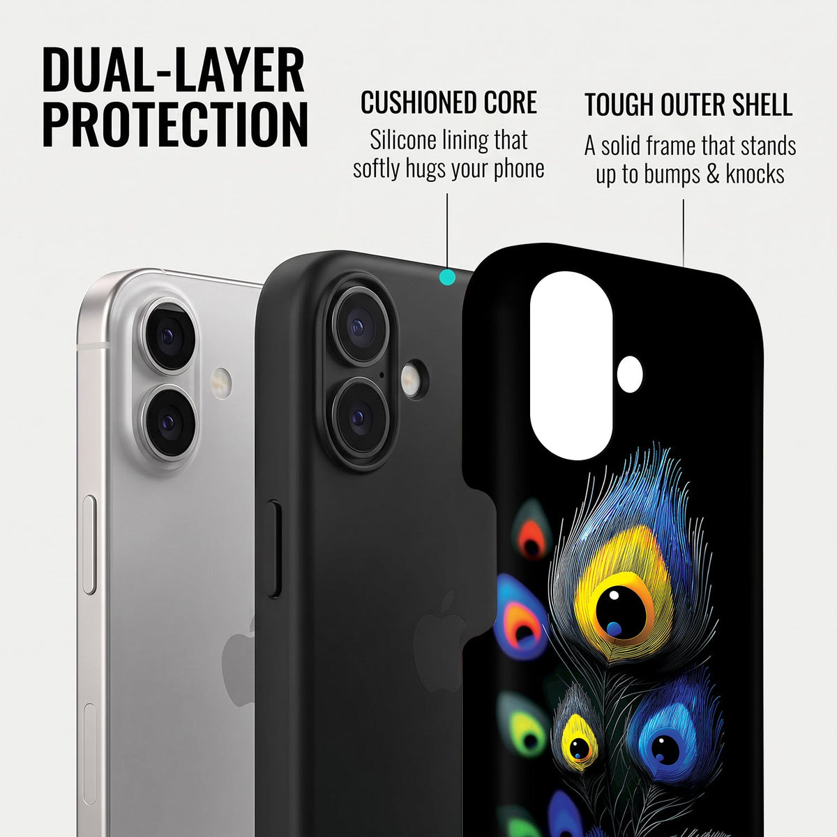 iPhone 16 5G Multi-Feather Peacock Protective Cases