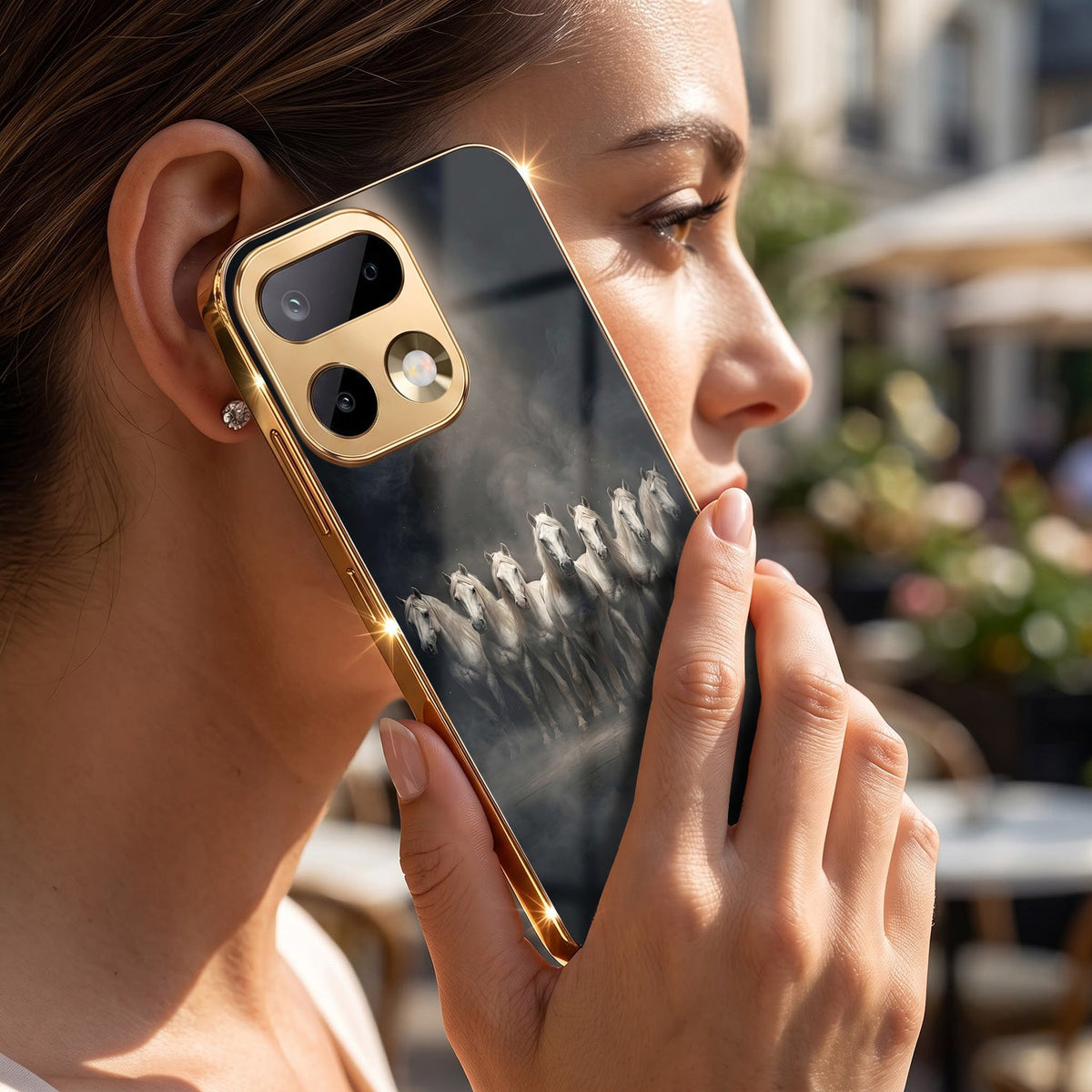 Realme 16 Pro+ 5G Running Horses Gold Electroplated Glass Phone Back Case