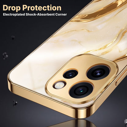 Oppo Reno 15 Pro Mini 5G Marvel Texture Gold Electroplated Glass Phone Back Case