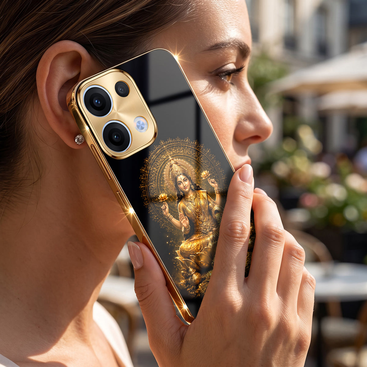 Oppo Reno 13 5G Golden Maa Lakshmi Gold Electroplated Glass Phone Back Case