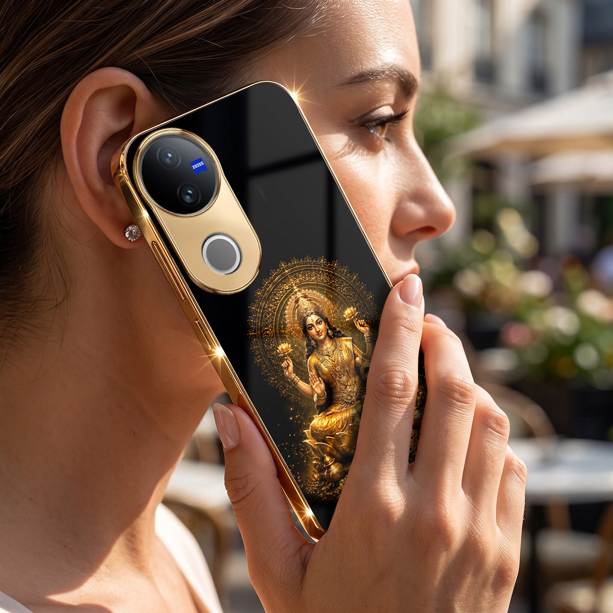 Vivo V50 5G Golden Maa Lakshmi Gold Electroplated Glass Phone Back Case